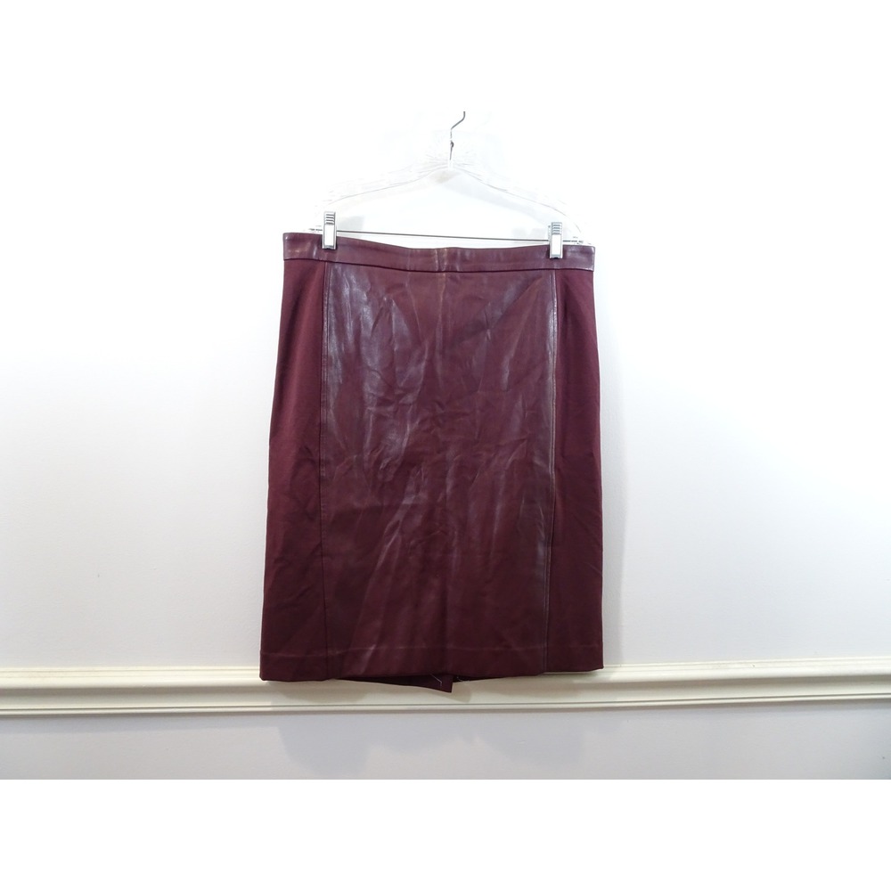 Ann Taylor Factory Burgundy Faux Leather Front Ponte Pencil Skirt Womens 12